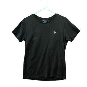 Ralph Lauren Sport T Shirt Womens L Black Short Sleeve Crewneck White Pony Logo